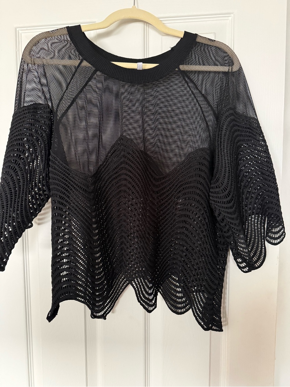 Vintage Black Sheer Wave-Knit Cape Top